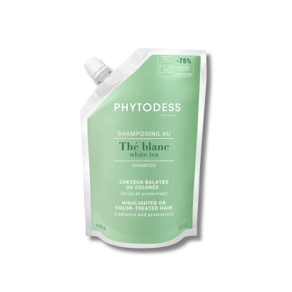 RECHARGE DE SHAMPOOING AU THÉ BLANC Cheveux balayés ou colorés Éclat et protection